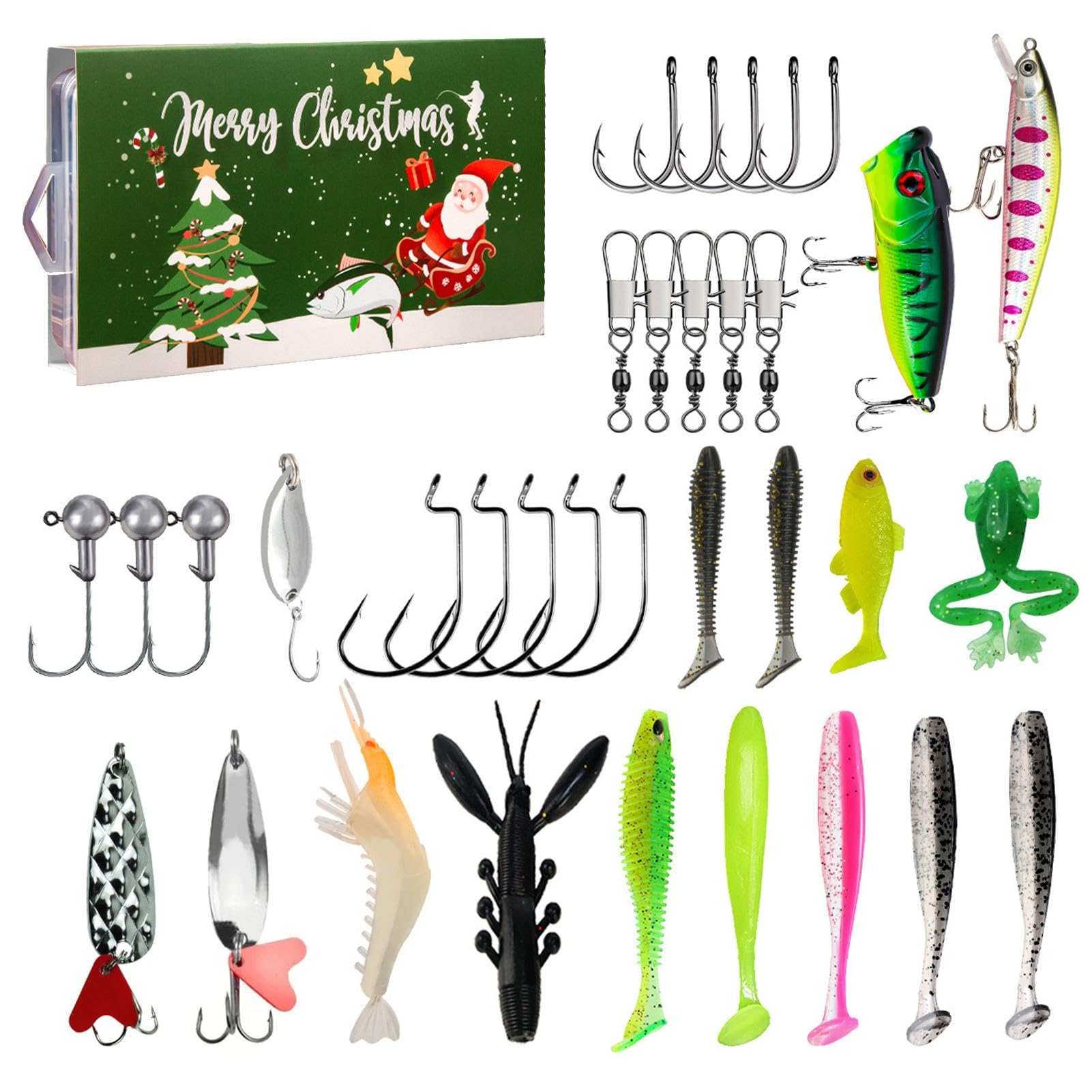 Adventskalender 2024 Für Angler – 24 Fischereiköder Als Countdown Zu Weihnachten (ca. 37x24,5x4 Cm)