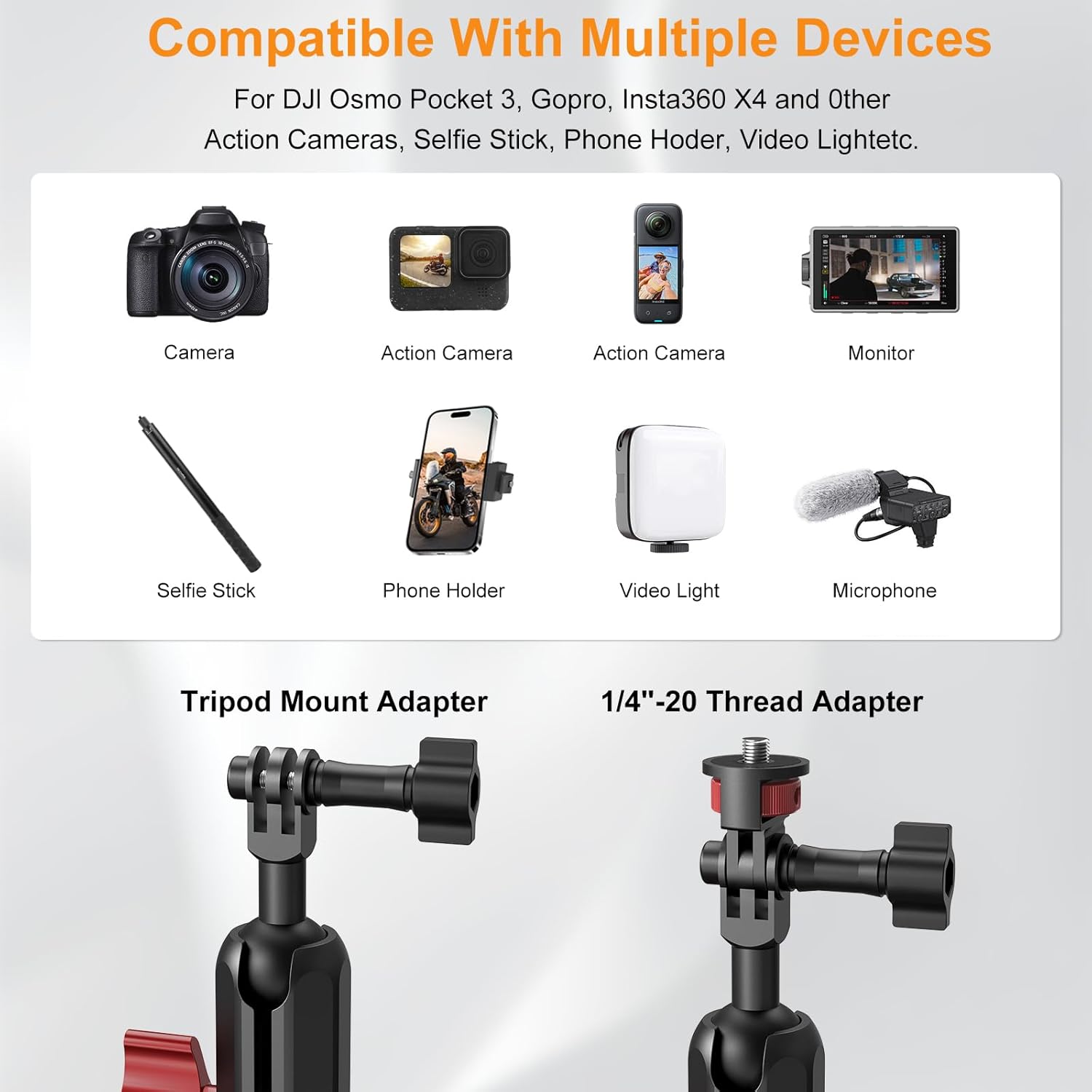 Camera Suction Cup Mount Kits-360°Ball Head Magic Arm,Double-Layer Suction Cup Mount for Action Cameras, GoPr0 Hero 13/12, DJI Osmo X4/X3,Mount on Car Windshield,Dashboard-Video Shooting,JC019