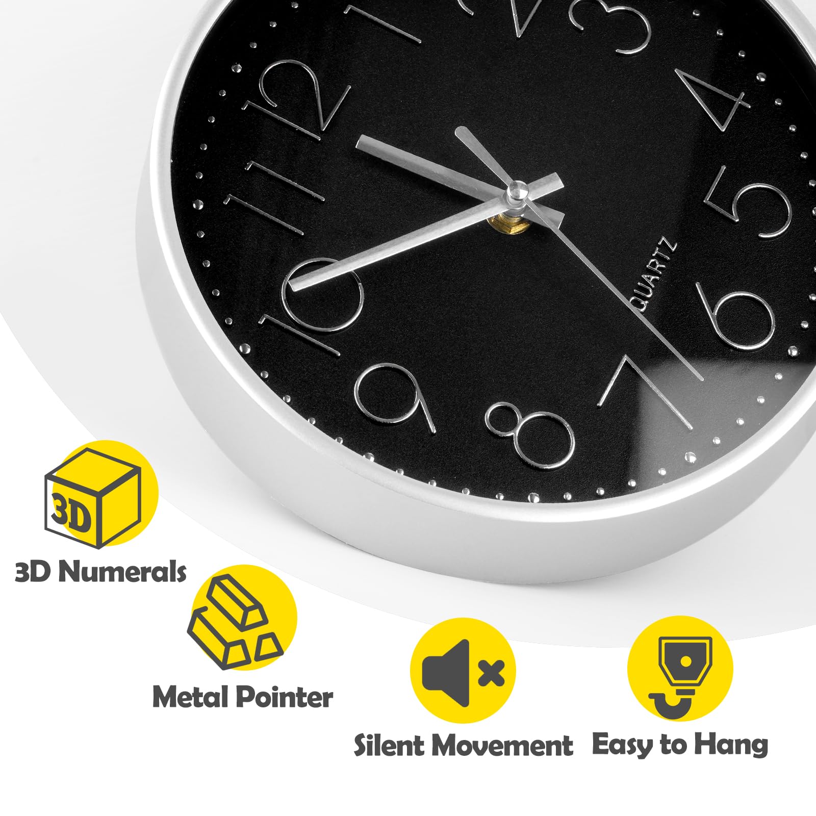 Horloge Murale Silencieuse 20 cm Ronde Décorative à Quartz pour Maison Cuisine Bureau