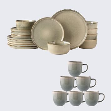 AmorArc 24PCS Ceramic Dinnerware Sets,Handmade Reactive Glaze Plates and Bowls Sets,Highly Chip and Crack Resistant | Dishwasher & Microwave Safe Dishes Set, Service for 4 24pc