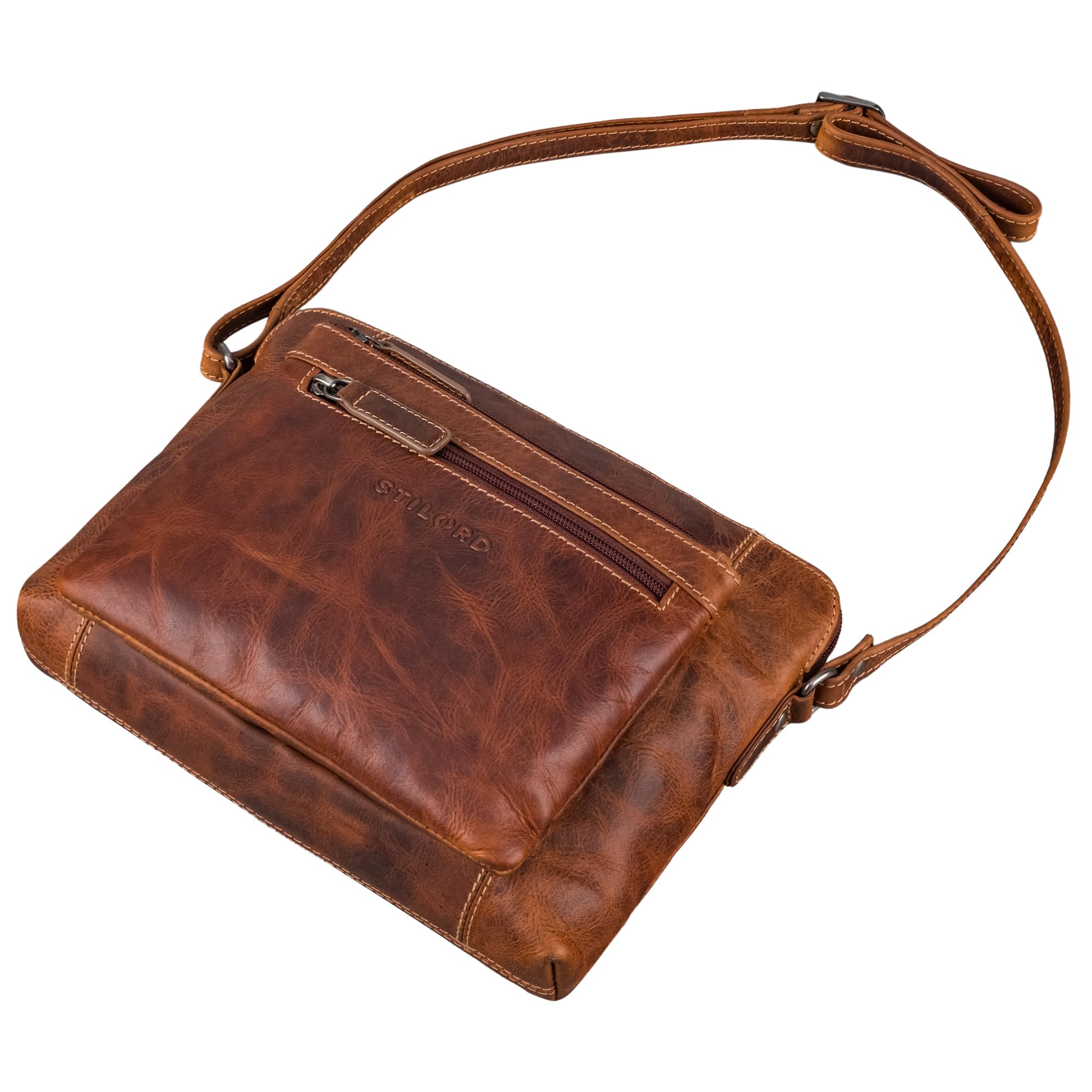 STILORD "Verdelio Moderno Bolso de Hombro de Cuero de las Señoras Pequeñas - Ideal como Bolsa Messenger de las Señoras - Bolso de las Mujeres la Tableta 10 Pulgadas Color:salerno - marrón