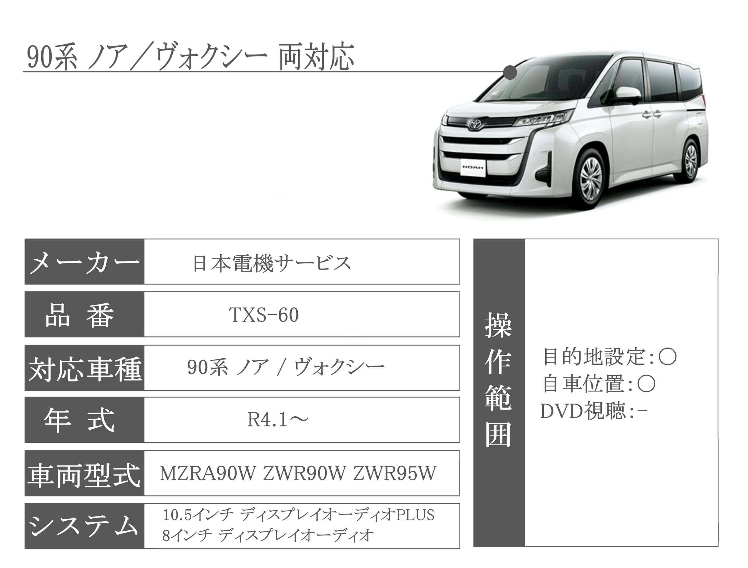 日本電機サービス テレビキットTXS-60 ノア90 Jes テレビコントロール トヨタ ヴォクシー ノア 90系 90