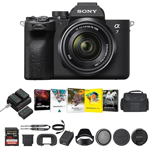 Sony a7 IV Mirrorless Camera with 28-70mm | Fast Hybrid Digital Camera with Batteries & Dual Charger Kit, Corel Software Kit, 128GB SDXC Memory Card & Large DSLR Bag - Essential Bundle