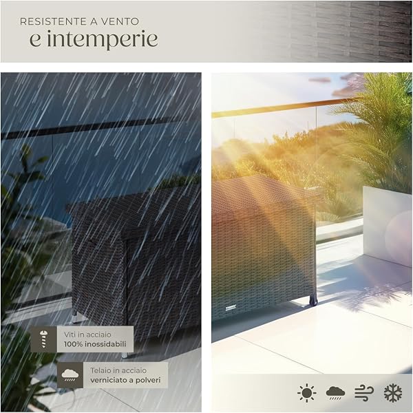 tectake® Box Contenitore da Esterno, Mobile da Giardino con Intreccio in Polyrattan, Pratiche Maniglie, Rotelle, Tasca Estraibile, Chiusura a Combinazione, 120x55x61,5cm, 270 L - Marrone - 5