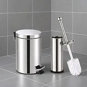 Kit Lixeira Inox 3L com Pedal + Escova Sanitária com Suporte – Design Moderno, Funcional e Higiênico para Banheiros