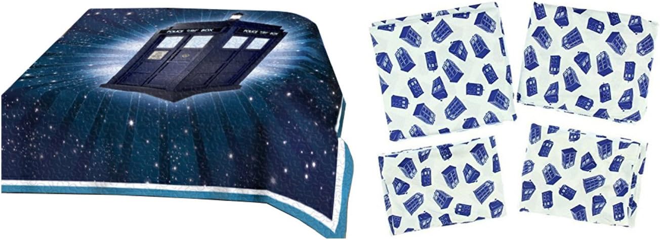 Doctor Who Tardis Quilt & Sheets Bedding Bundle Set for Twin Bed - Size Twin Sheets + Queen Size Quilt