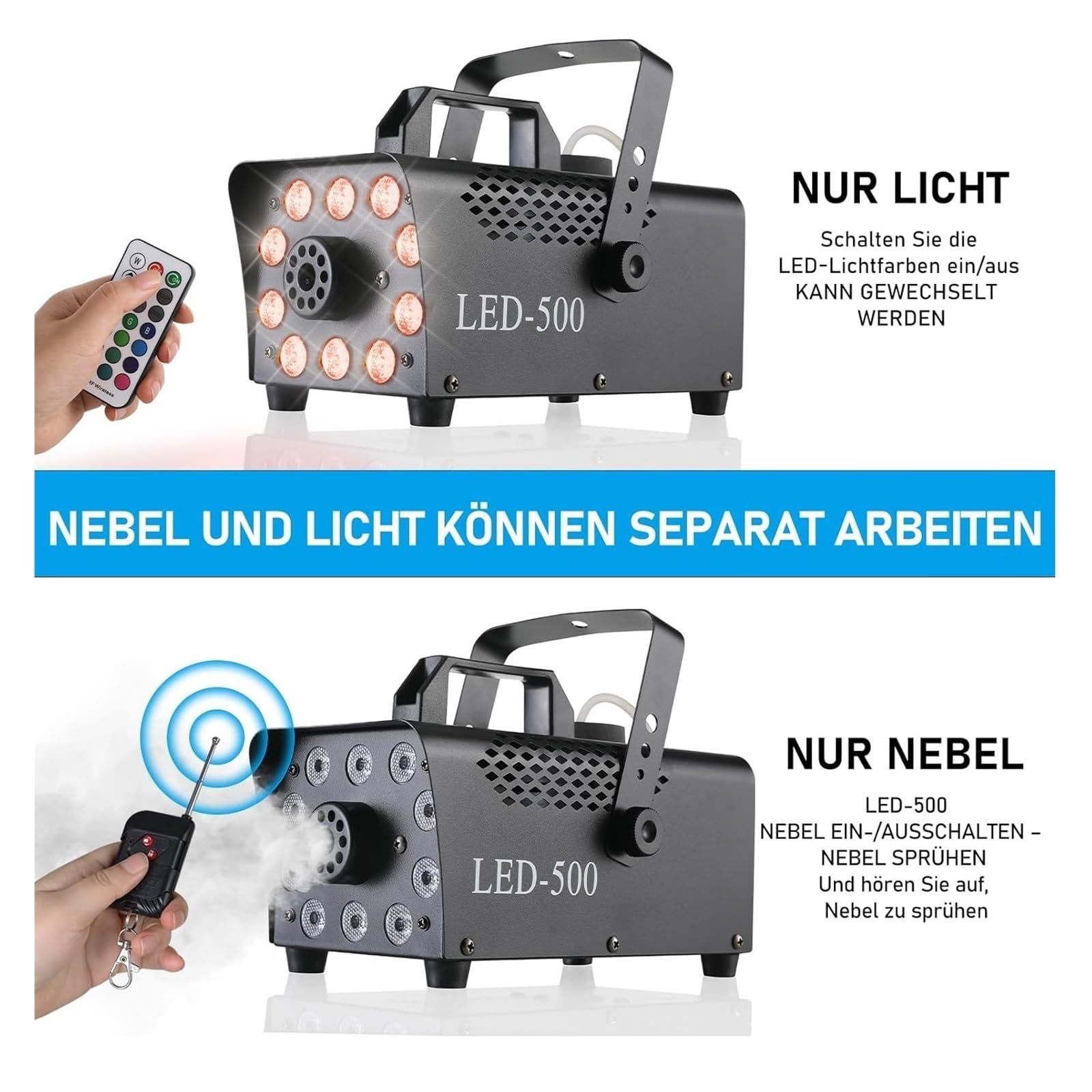 Machine À Fumée Et Brouillard 500W For Soirées Disco Scènes Avec 10 LED RGB Télécommande Sans Fil FuméE éPaisse