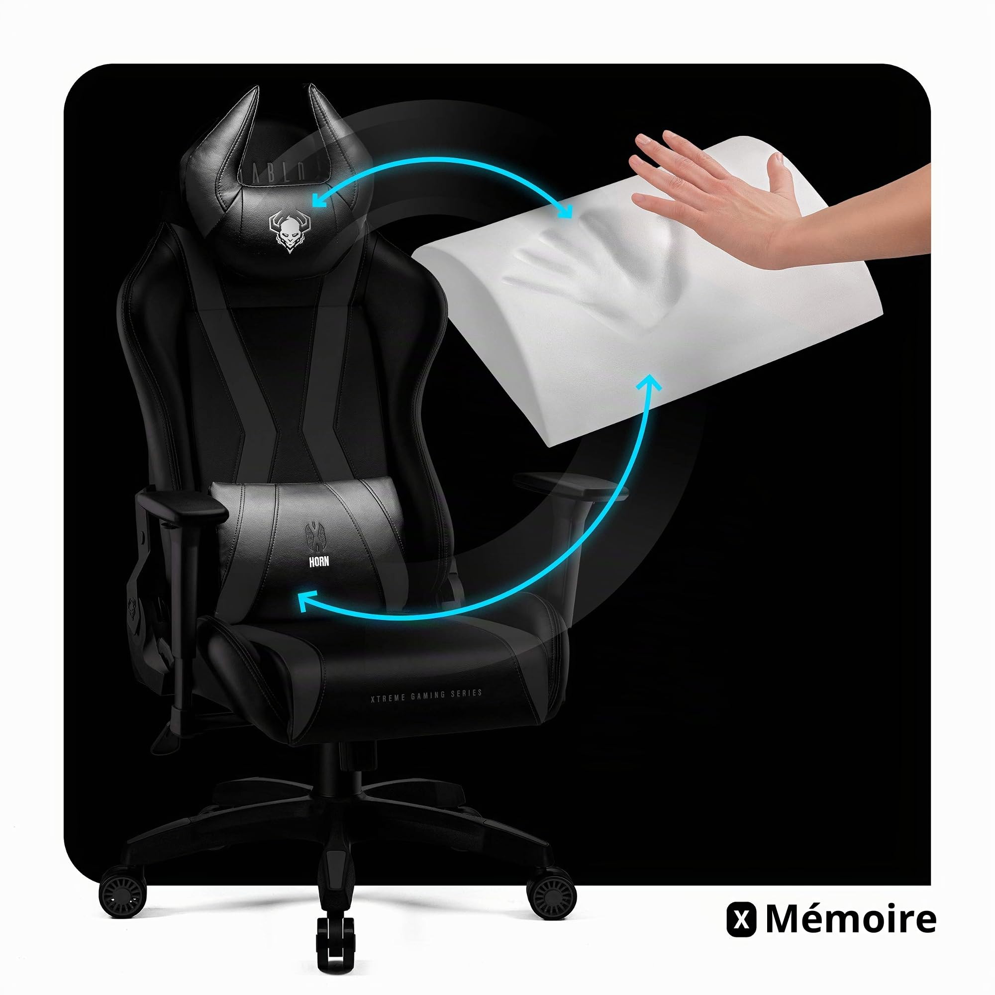Diablo X-Horn Chaise Gaming Siege Fauteuil Bureau Accoudoirs 3D Design Ergonomique Oreiller Cou Coussin Lombaire Skaï Fonction d'inclinaison Noir Normal (L)
