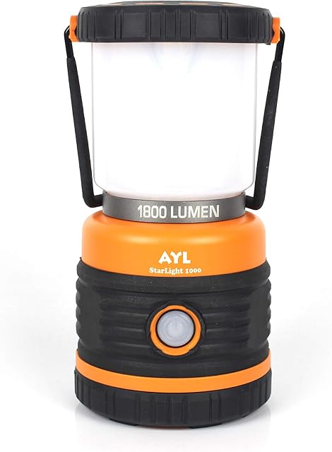 AYL LED Camping Lantern, Battery Powered LED 1800LM, 4 Camping Lights Modes, Perfect Camping Lamp and Flashlight for Hurricanes, Emergency Light, Storms, Power Outages, Hiking, Fishing, Tent, Home