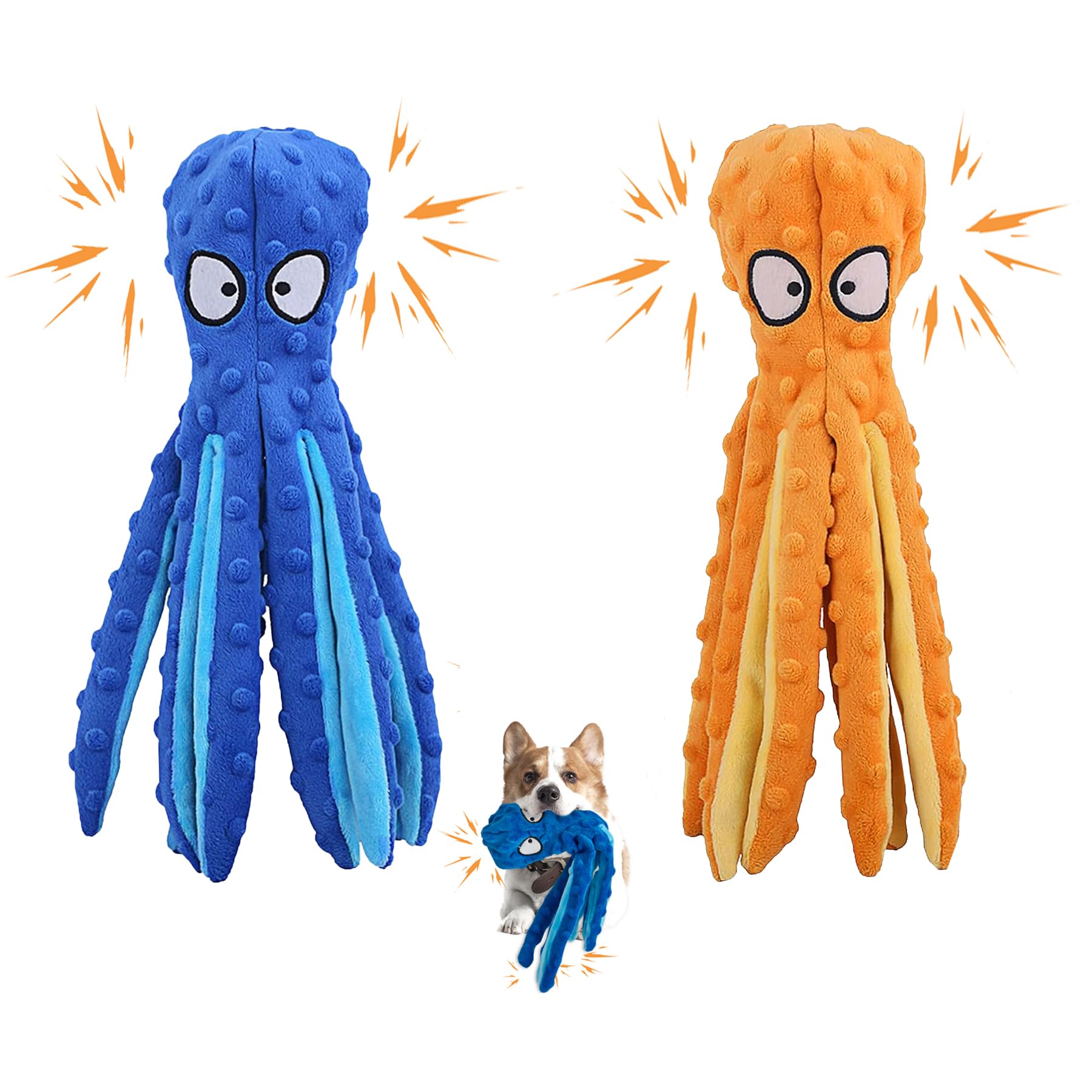 Alphatool Quietsch-Spielzeug Für Hunde – 3-teiliges Oktopus-Set, Robust, Ohne Füllung