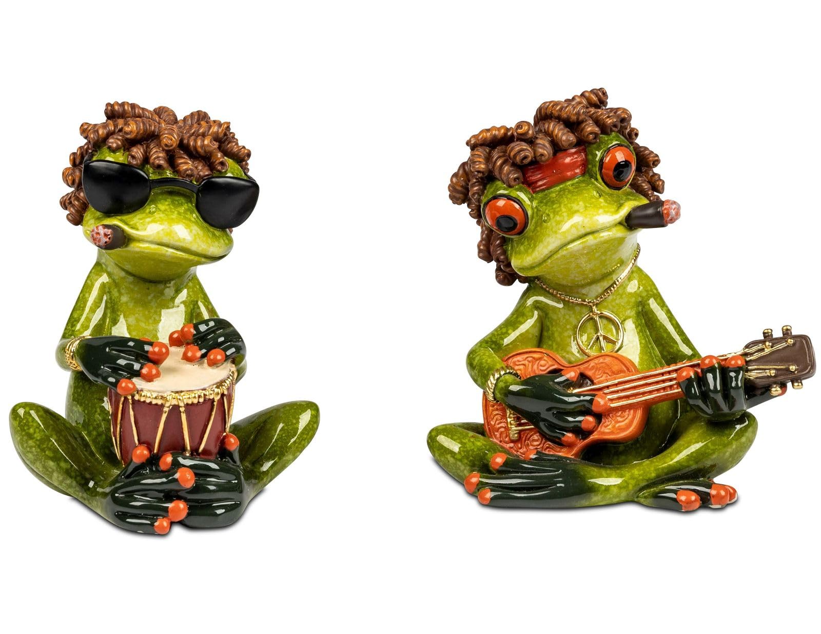 formano Froschhausen Set of 2 Decorative Figures Reggae Frogs 9 cm Hand-Painted Decorative Figures Made of Shiny Polyresin - Funny Living Room Decoration - Series Froschhausen