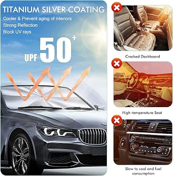 COMBLU Araba ön cam güneş tentesi, katlanabilir otomotiv şemsiyesi, güneş şemsiyesi, araba ön pencere güneşliği, UV ışınları, ısı yalıtımı koruması, otomobiller, SUV, kamyonlar için