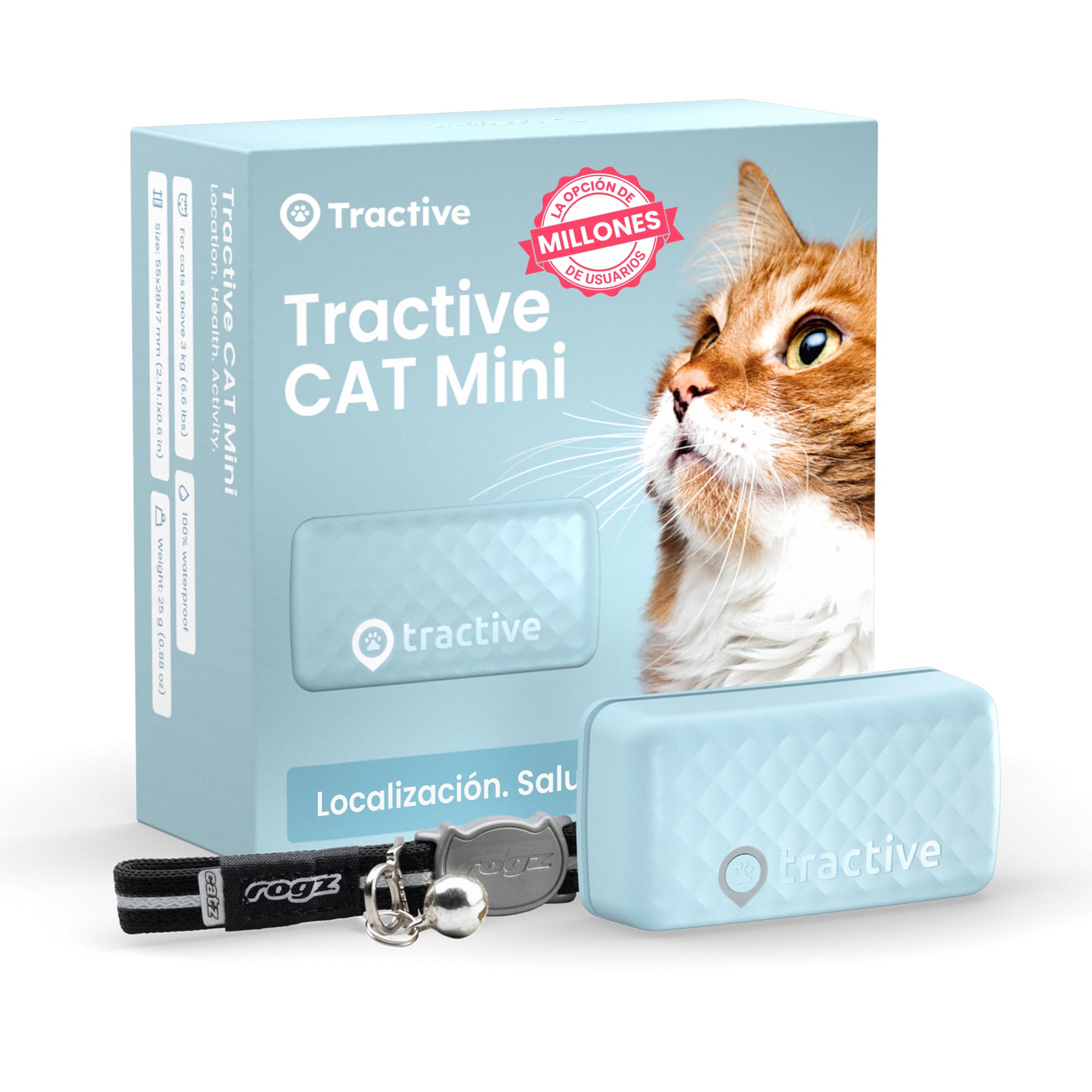 Tractive - Collar Gato GPS Mini | N.​º 1 del Mercado | Localización en Tiempo Real | Historial de ubicaciones | Avisos de Salud | Monitor de Actividad | Collar Incluido