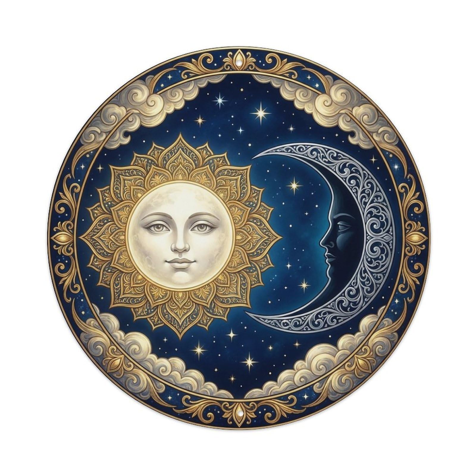 Full Moon New Moon Celestial Symmetry Stars Metal Tin Sign