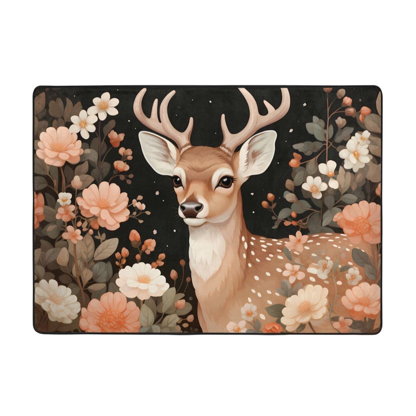 Tapis moelleux imprimé cerf 203,2x147,3 cm style élégant