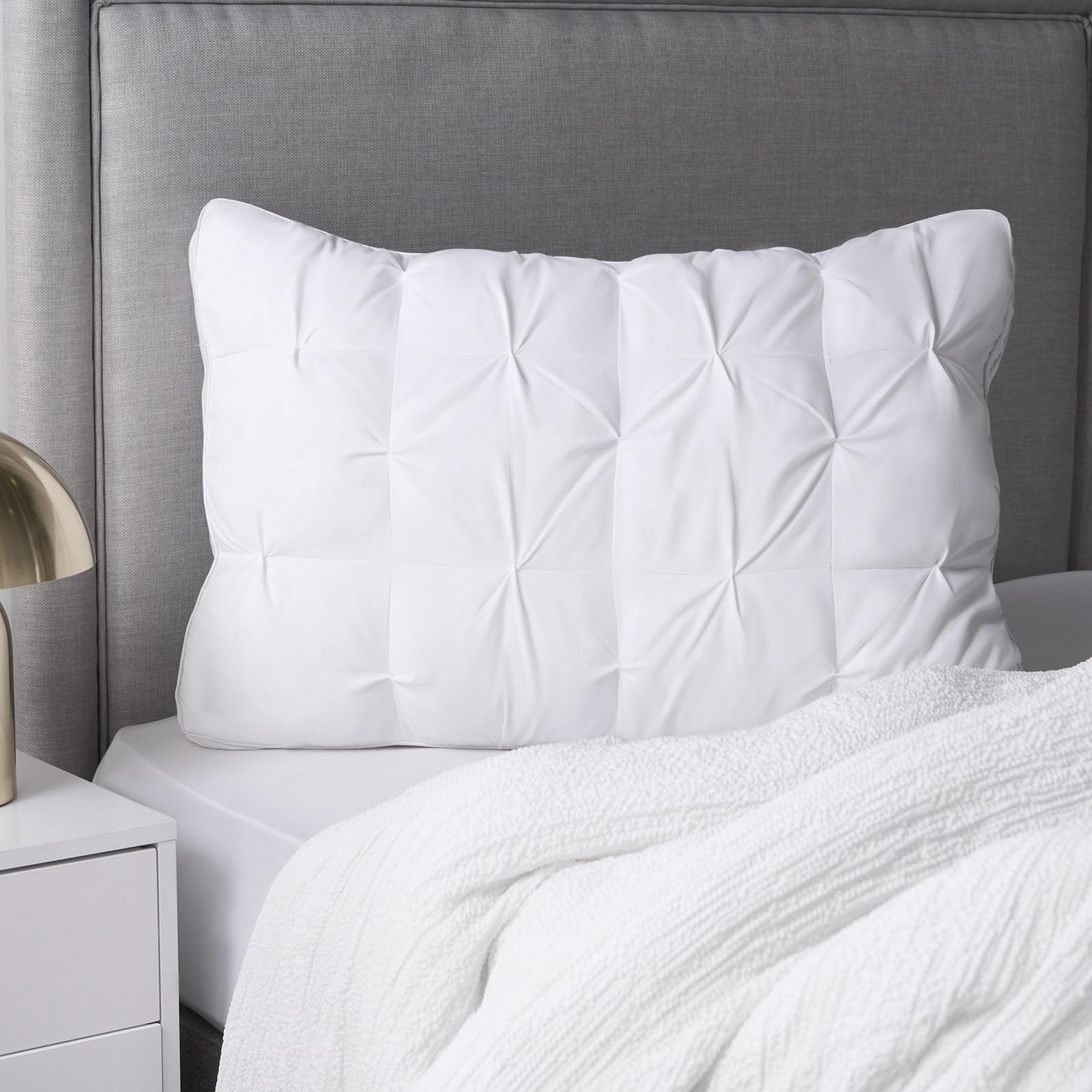 Ohs White Pillow 1 Pack Hotel Quality With Quilted Cover Hypoallergenic & Dust Mite Resistant Filling Bed Pillows Ideal For Stomach Back Side Sleepers Breathable Soft Hollowfibre Hotel Pillows,