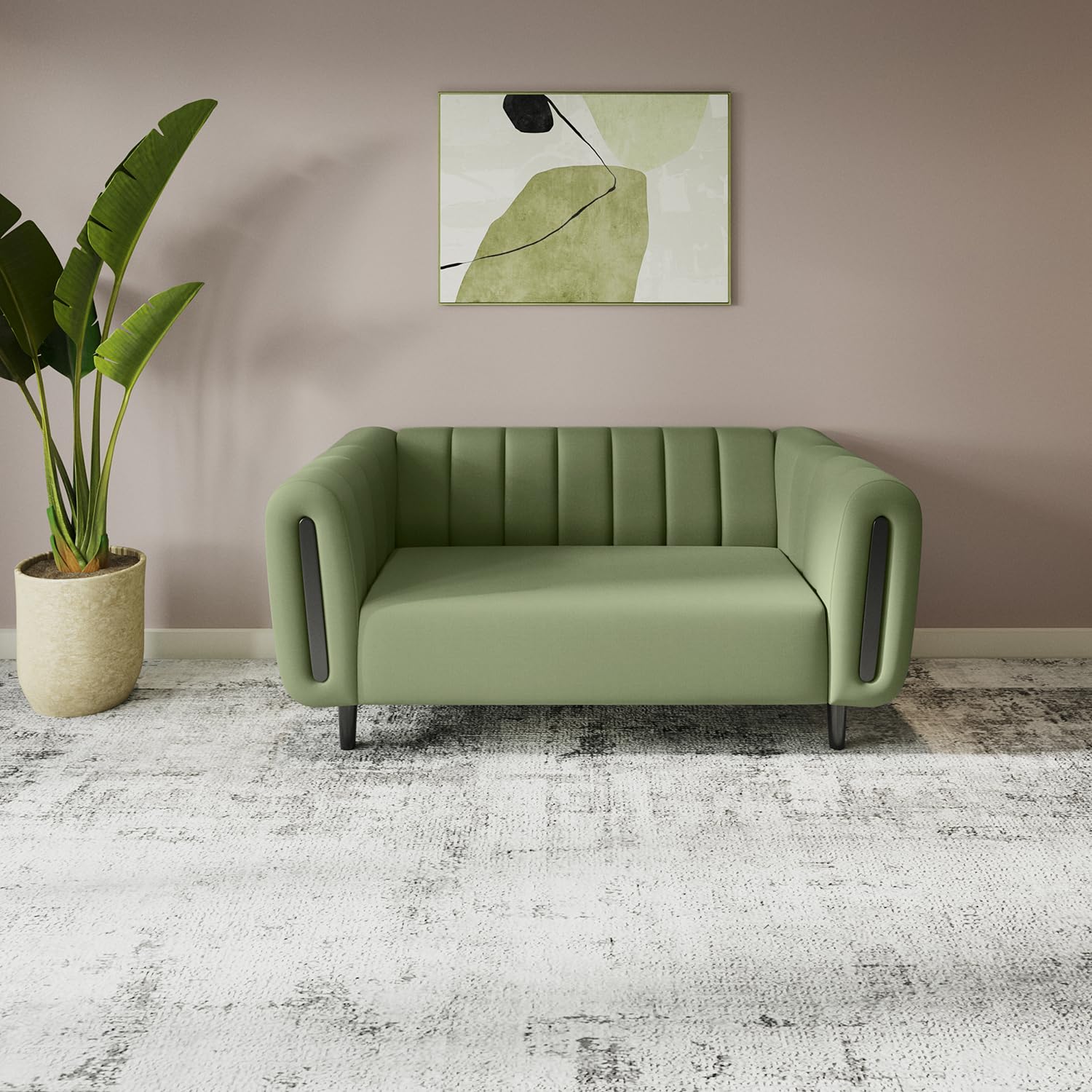 Interio by Godrej Paramount 2 Seater Fabric Sofa for Living Room | 1-Year Warranty, Solid Wood, Green