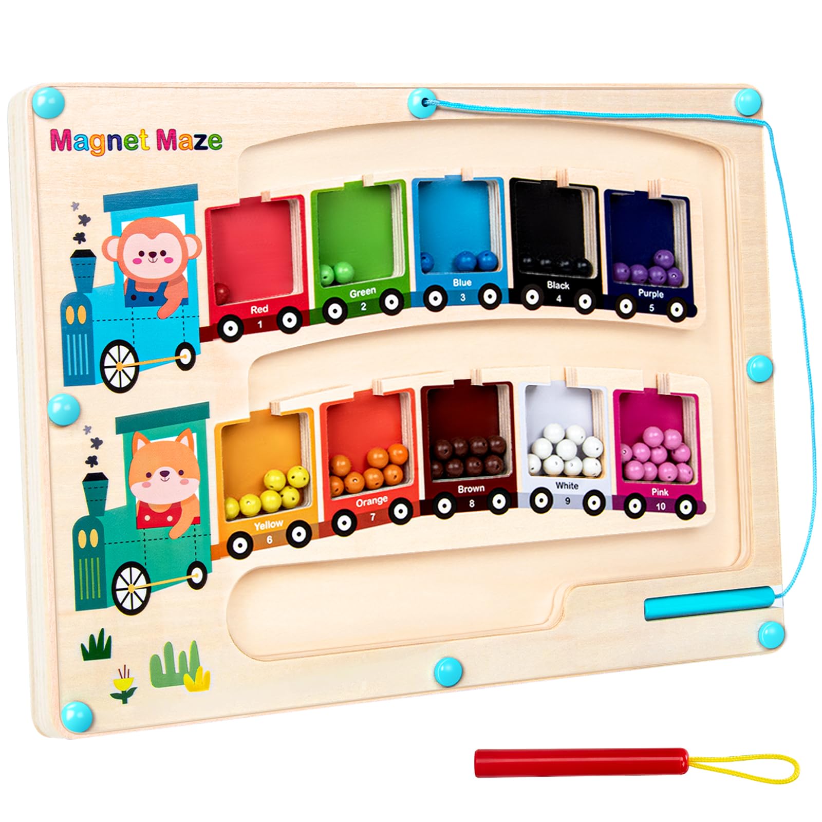 Magnetspiel Labyrinth Holz - Montessori Lernspielzeug Ab 3 Jahre Mit 55 Magnetperlen