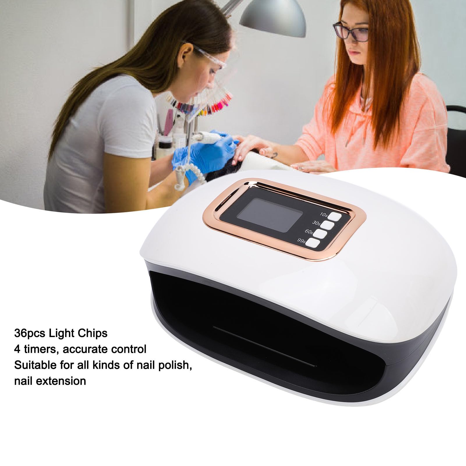 72W Nail Light 4 Timers 36pcs Light Chips Automatic Sensor Multipurpose Gel Nail Polish Curing Dryer Salon Home (US Plug)