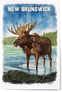 Lantern Press 12x18 Inch Art Print, New Brunswick, Watercolor Study, Moose