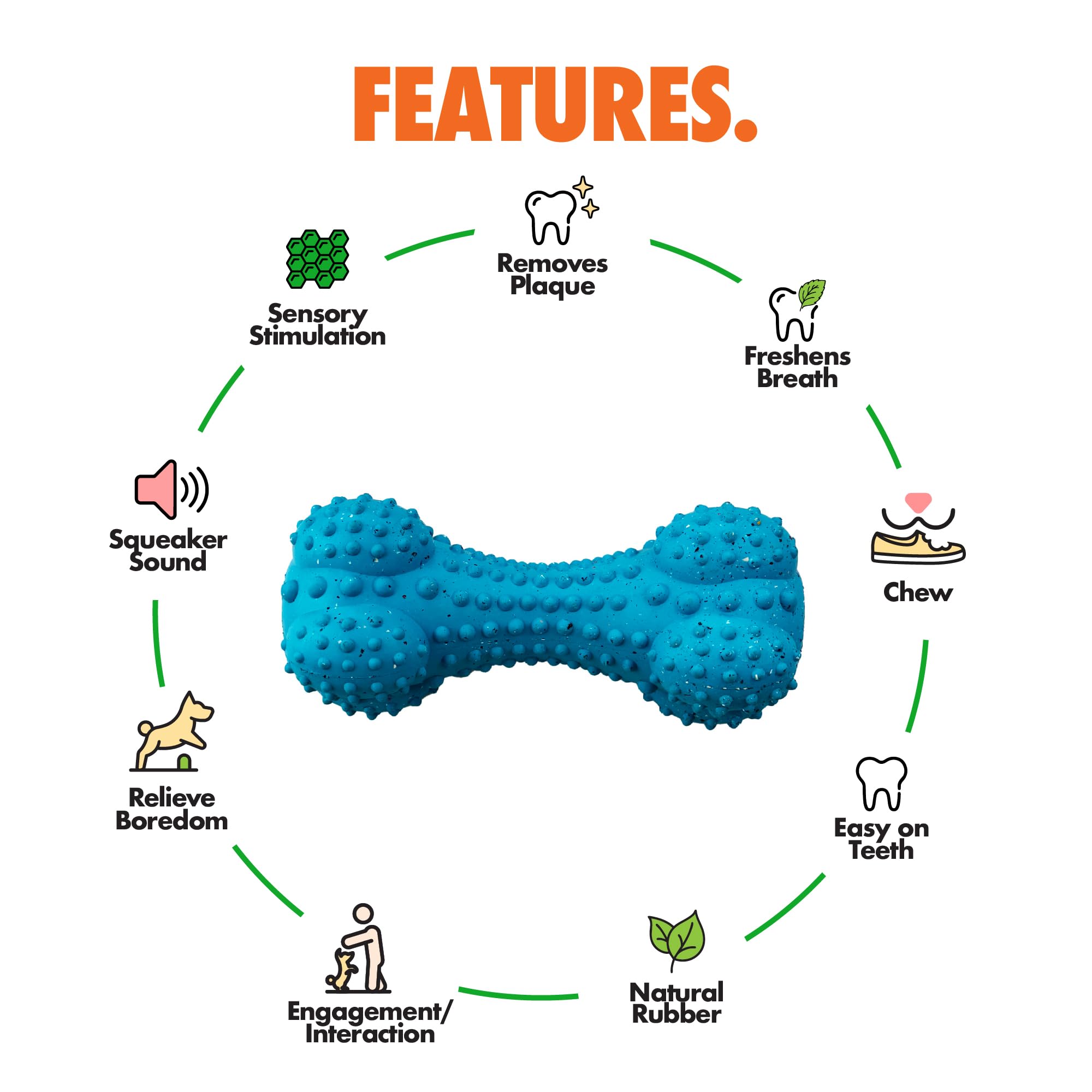 Arlee - Osso in gomma per tutti i cani, giocattolo da masticare blu resistente e naturale per giocare, recuperare, rimorchiare e masticare, grande, 1 pezzo