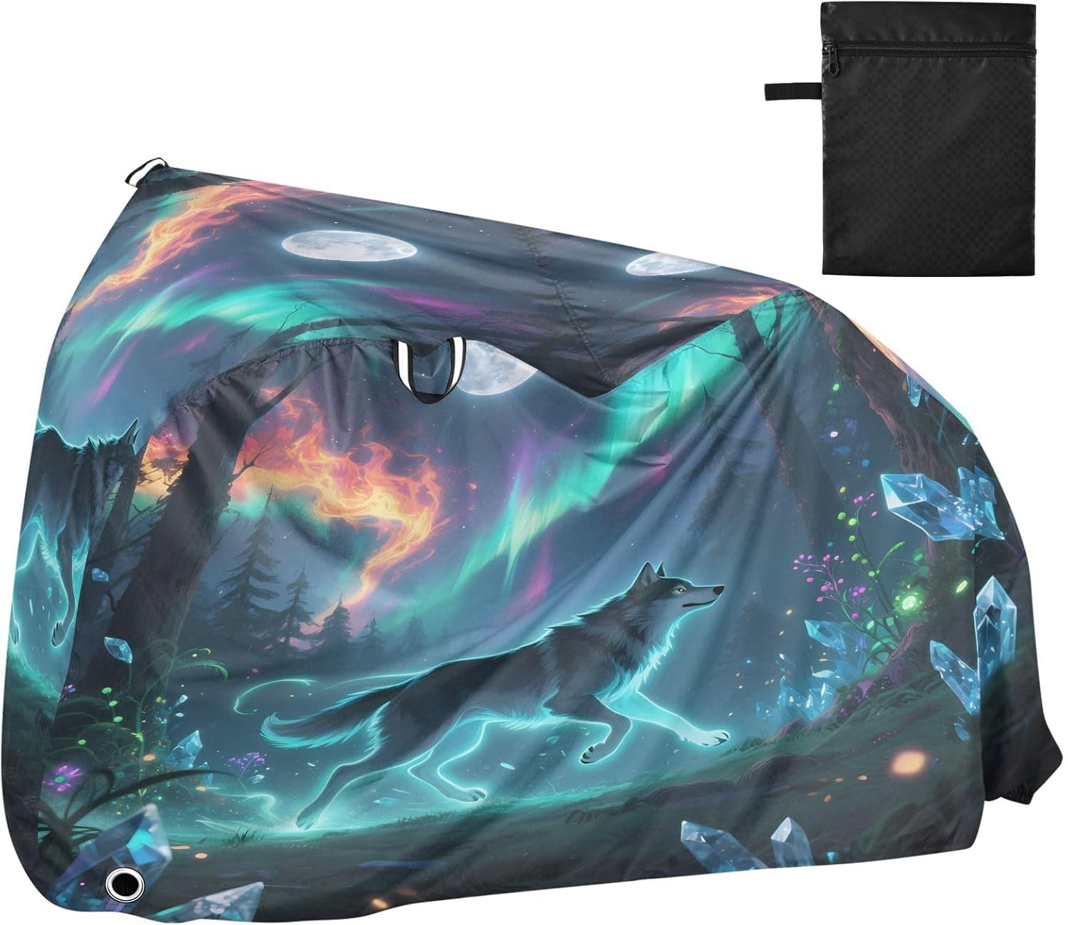 ALAZA Aurora Polar Lights Wolf Bike Cover Waterproof Outdoor Ebike Bicycle Covers Tarp Protection for 1/2 Bikes, Sun UV Dust Wind Proof