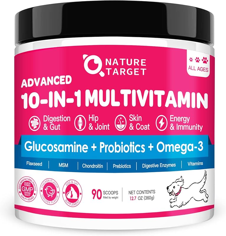 NATURE TARGET Dog Vitamins Powder, Probiotics & Digestive Enzymes for Gut Health, Glucosamine & Chondroitin & Omega 3, Complete Supplement for Homemade Dog Food, Joint & Skin & Immune Support | Probiotics & Digestive Enzymes for Gut Health, Glucosamine & Chondroitin & Omega 3, Complete Supplement for Homemade Dog Food