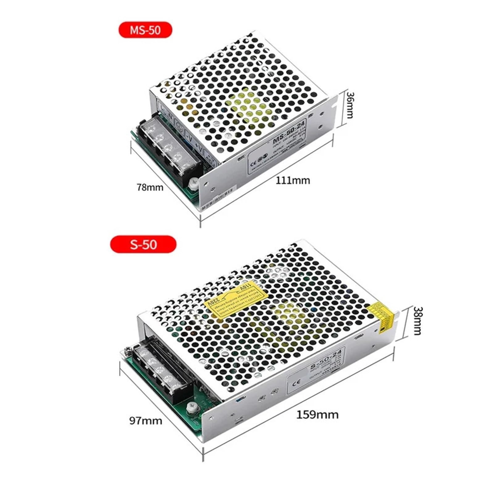 RWRAPS Schaltnetzteil MS50 S50-Serie Schaltnetzteil 50 W 5 V 12 V 24 V Mini-Größe AC-DC Einzelausgang MS-50-12 MS-50-24 S-50-5 S-50-12(24V 2.1A,S 50W)