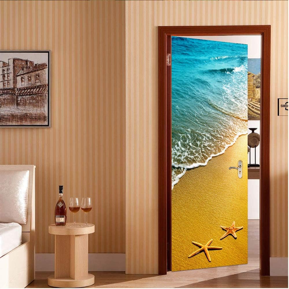 Modern Art Door Mural Sticker, Peel and Stick Vinyl Refrigerator Cover/Wrap Sticker, Removable Wallpaper for Home Decor, 30.3x78.7inch/77x200cm