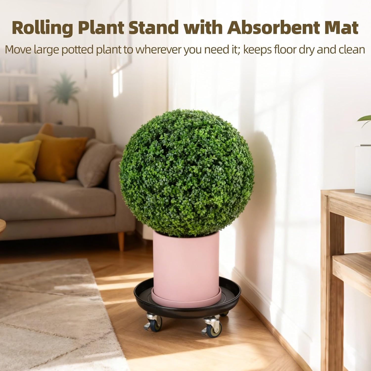 OMISTAR 2 PCS Rolling Plant Caddy with Wheels, 12 in Heavy Duty Plant Tray with Lockable Wheels, Black Metal Plant Caddy with 360° Casters, Planter Holders for Room Balcony Garden