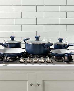 T-Fal Ceramic Nonstick Cookware Set, Oven Safe Up to 350oF, 12-Piece, Includes Stockpot, Frying Pans, Utensils, Ceramic Pots and Pans Set, Dark Blue
