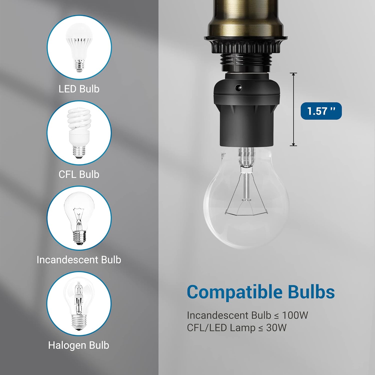 DEWENWILS Light Sensor Socket, E26 E27 Dusk to Dawn Sensor Socket, Light Bulb Socket for Light Fixtures, Compatible with Incandescent/CFL/LED/Halogen Bulbs, 6 Pack, Black, ETL Listed