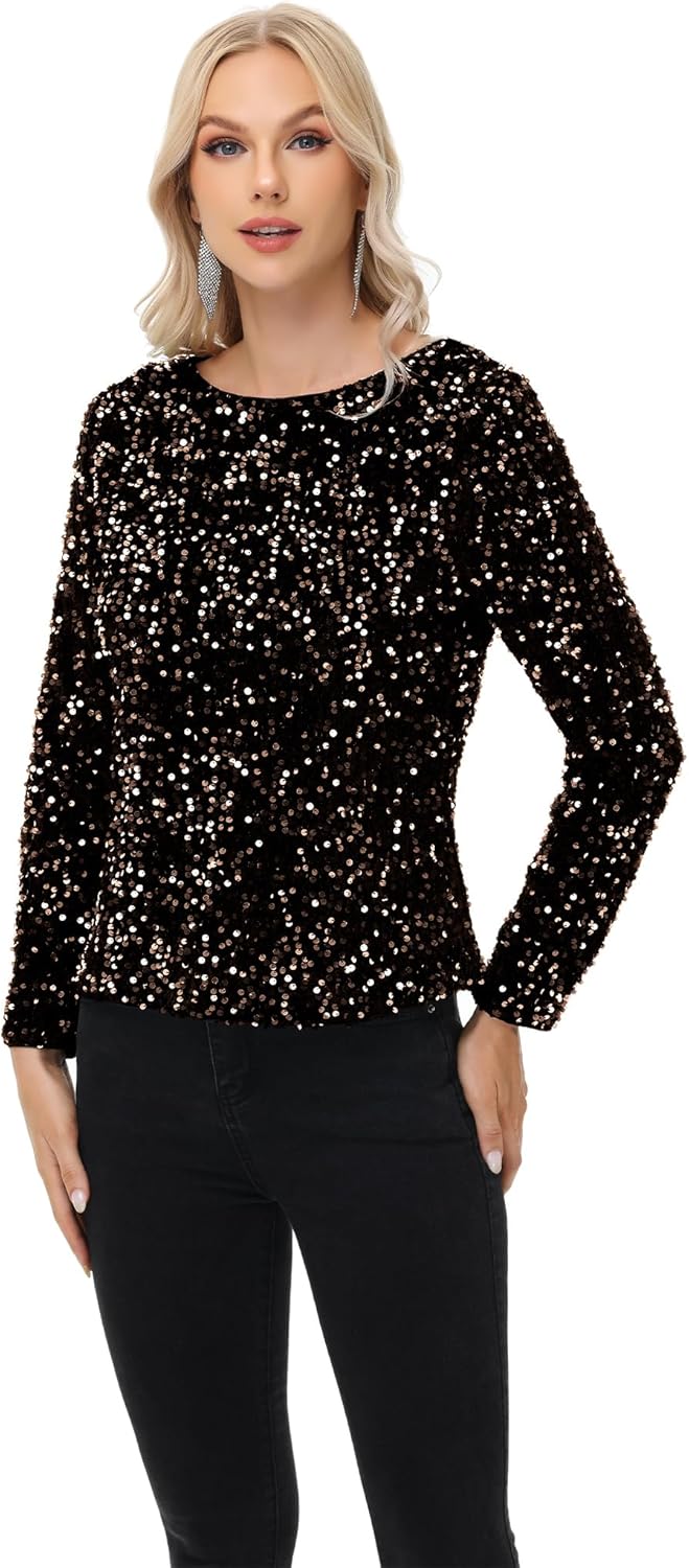 Anna-Kaci Women's Sequin Tops Sparkly Long Sleeve Glitter Evening Party Concert Shirt Blouse - Image 6