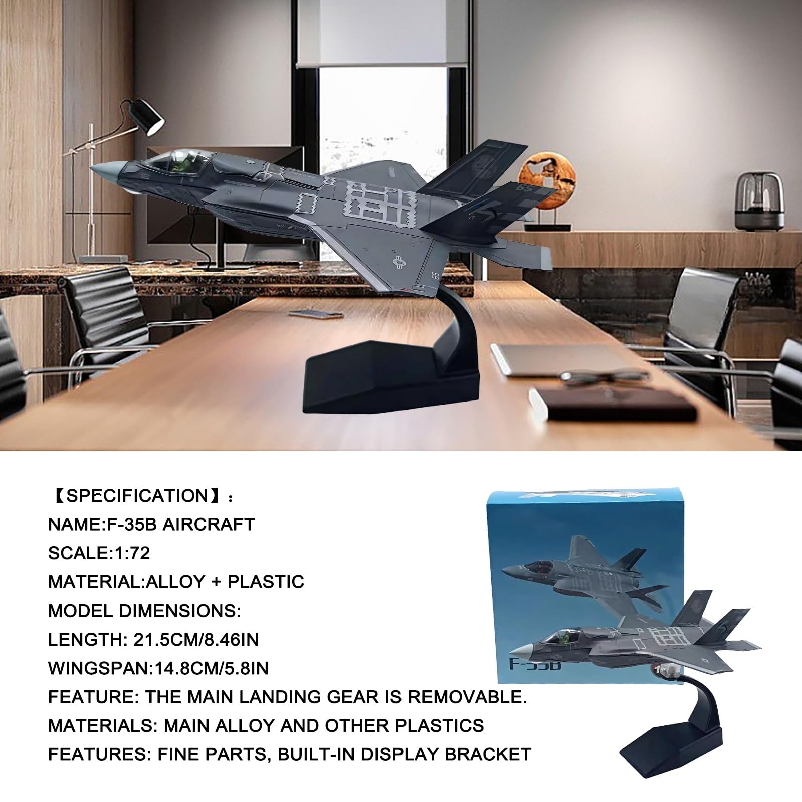 1:72 F-35B Modello visualizzazione statica caccia decollo verticale in metallo pressofuso preassemblato con supporto, dettaglio elevato for collezionisti appassionati aviazione Regalo