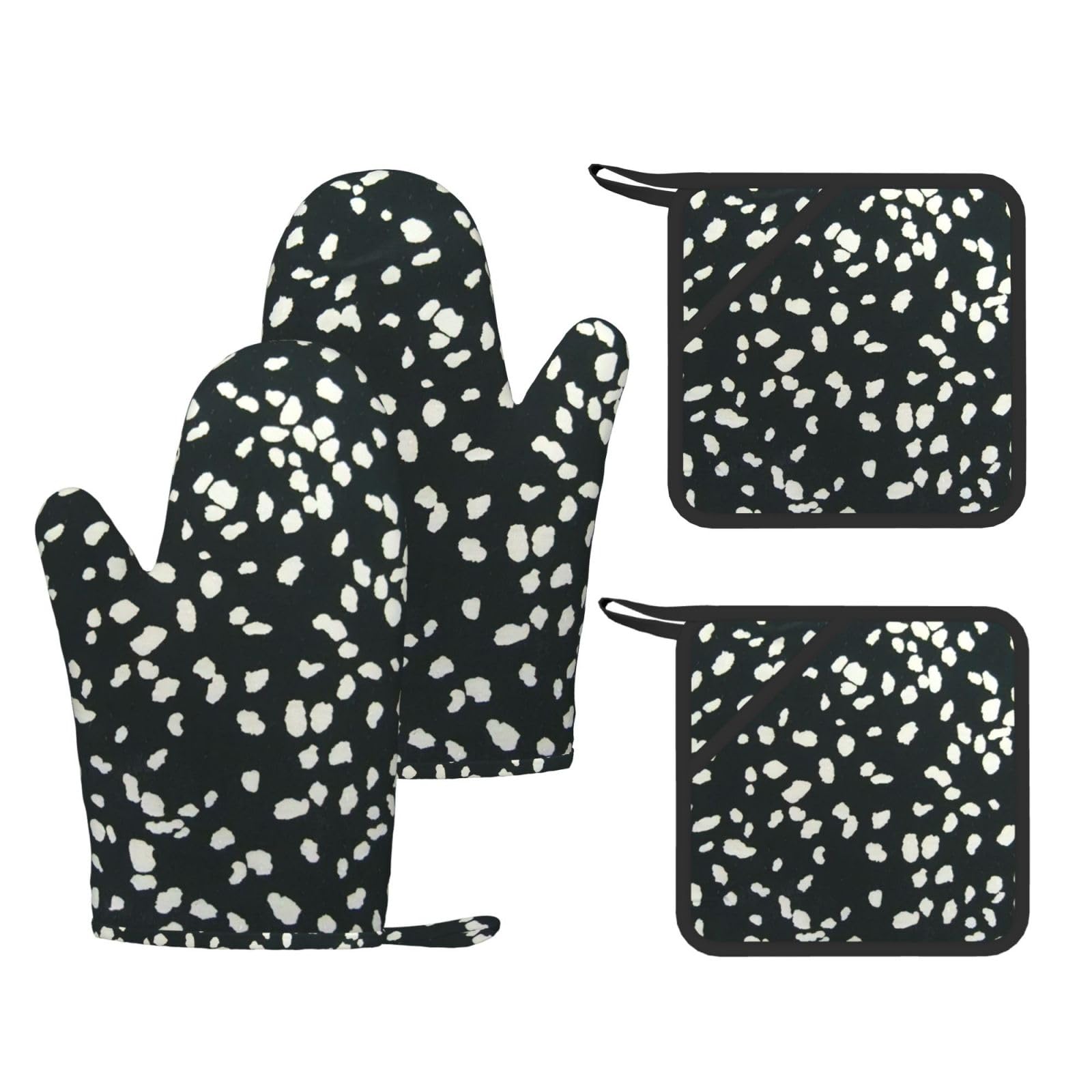Nimongt Black And White Leopard Print Heat Resistant Gloves Pads Reusable Kitchen Set Oven Baking Grilling Cooking