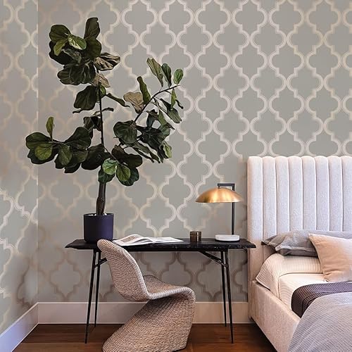 Miniatura 4 de Tempaper Papel tapiz removible de despegar y pegar de Marrakech gris bronce metálico, 20.5 pulgadas x 16.5 pies (paquete de 2), fabricado en los