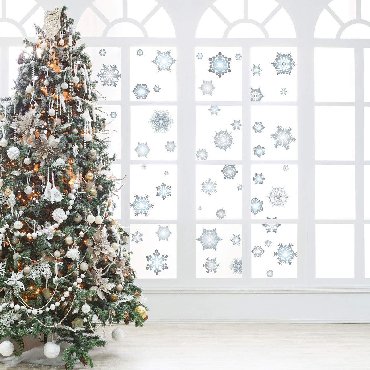 Ambiance Sticker Christmas Merry Christmas Aufkleber, selbstklebend, Weihnachten, Dekoration, Partys, für Schlafzimmer und Wohnzimmer, Schneeflocken – Höhe 70 x Länge 95 cm