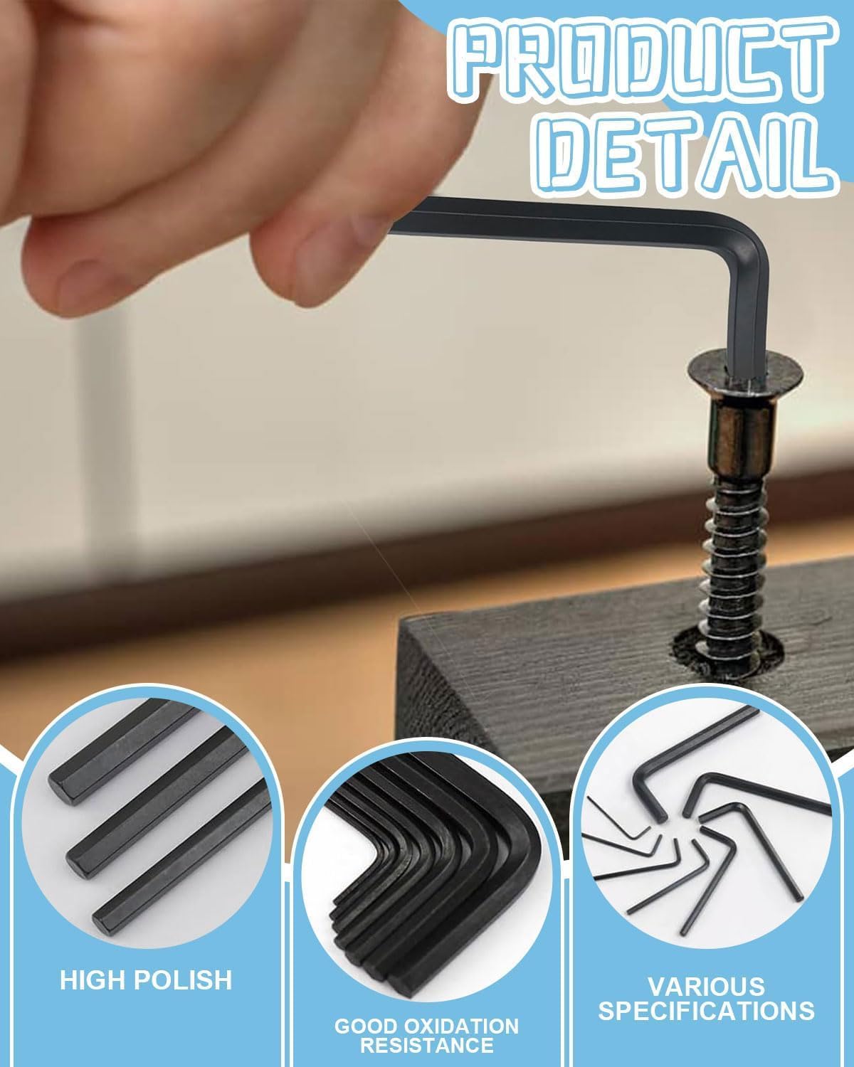 GRETY Set di 10 Chiavi Esagonali Mini, 0.7-5mm, Chiavi a Brugola in Acciaio al Carbonio Nero, Set di Utensili per Riparazione Biciclette e Montaggio Mobili - 3