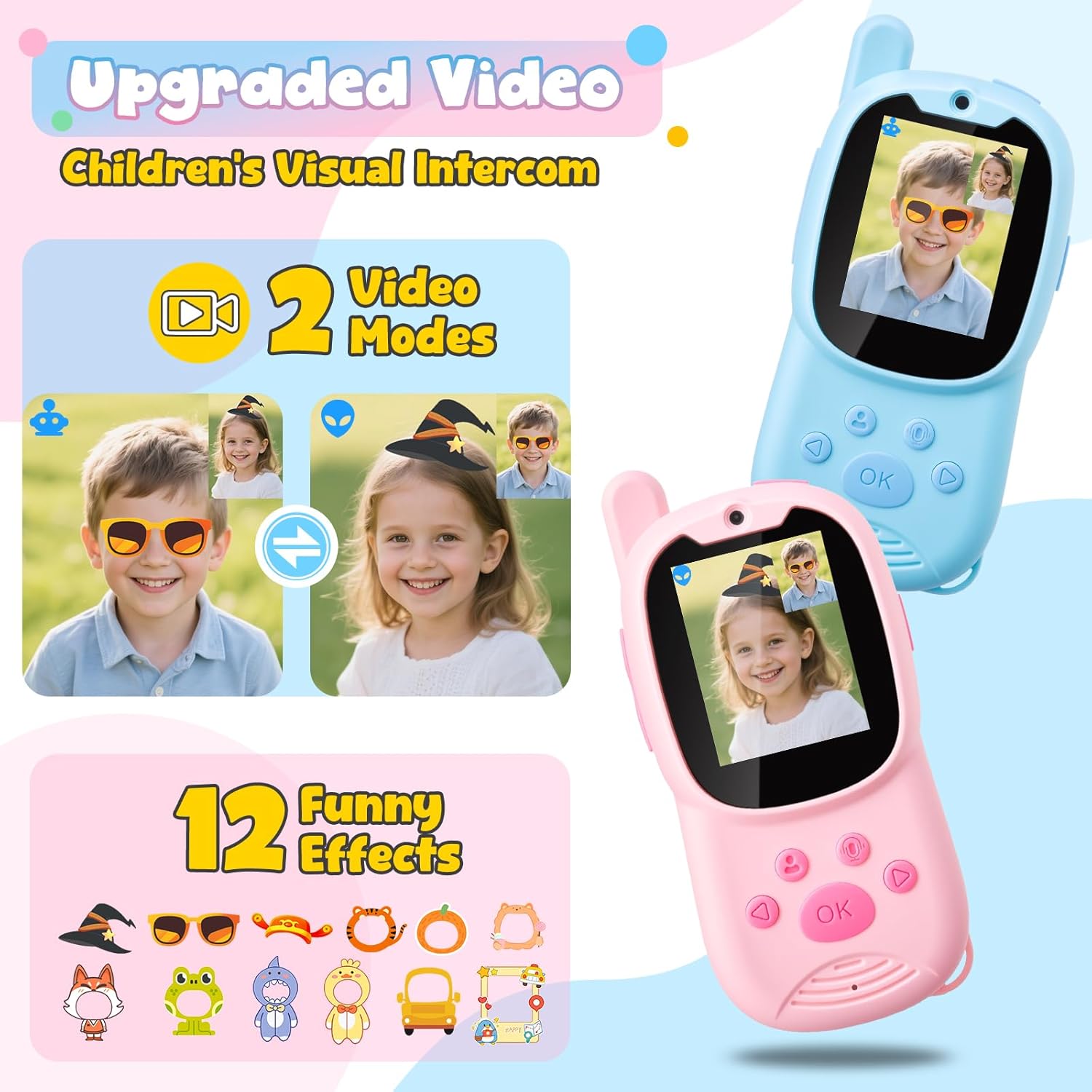 Video Walkie Talkies for Kids, Facetime Walkie Talkies Toys for Age 3-12 Boys Girls, HD Camera & Voice Changer 1000FT Long Range Recharge Kids Valentines Easter Gifts Indoor Outdoor Camp (Blue+Pink) - Image 6