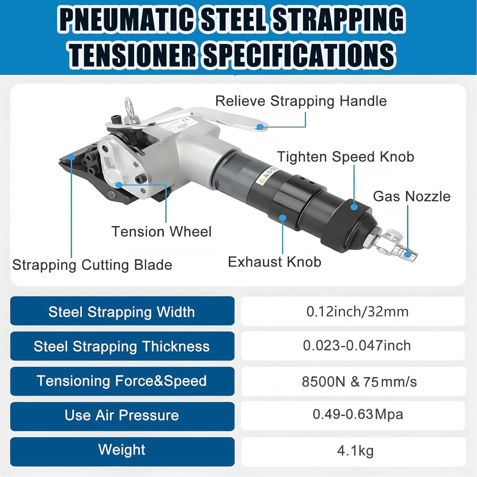 Pneumatische Metallumreifungsmaschine mit hoher Spannung für Industrieverpackungen und Ladungssicherung