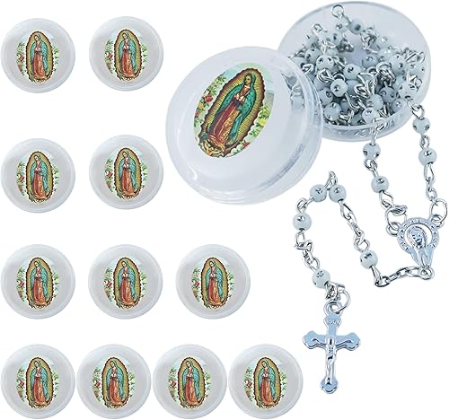 Rosario de bautismo de primera comunión blanco (12) PCS – Nuestra Señora de Guadalupe 5 Decdes/Recuerdos para Primera Comunión/Bautizo/Bautizo Niña