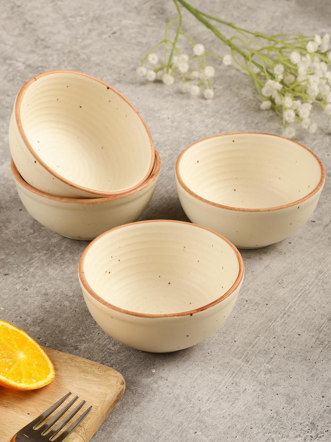 Miah Décor Ceramic Bowls Set of 4 Pcs Handcrafted Stoneware Matte Finish Dinner Bowl Katori Microwave Safe Freezer Safe Dishware Safe Dessert Snack Soup for Kitchen and Dinning -260 ml