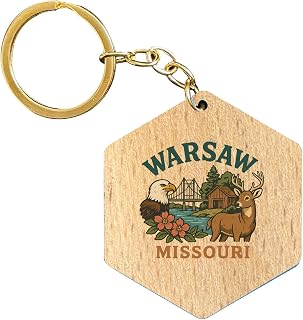 R and R Imports Warsaw Missouri Keepsake Souvenir 2-Inch Wooden Hexagon Keychain