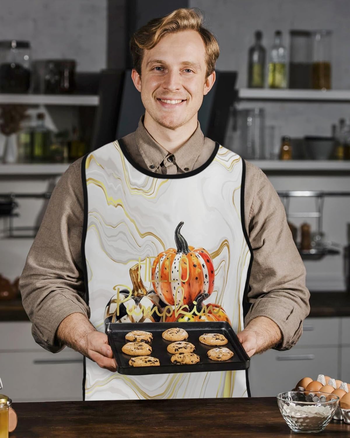 Marble Pumpkins Cobbler Aprons with 2 Large Pockets for Men Women, Unisex Smock Apron for Chef Clothing Protector