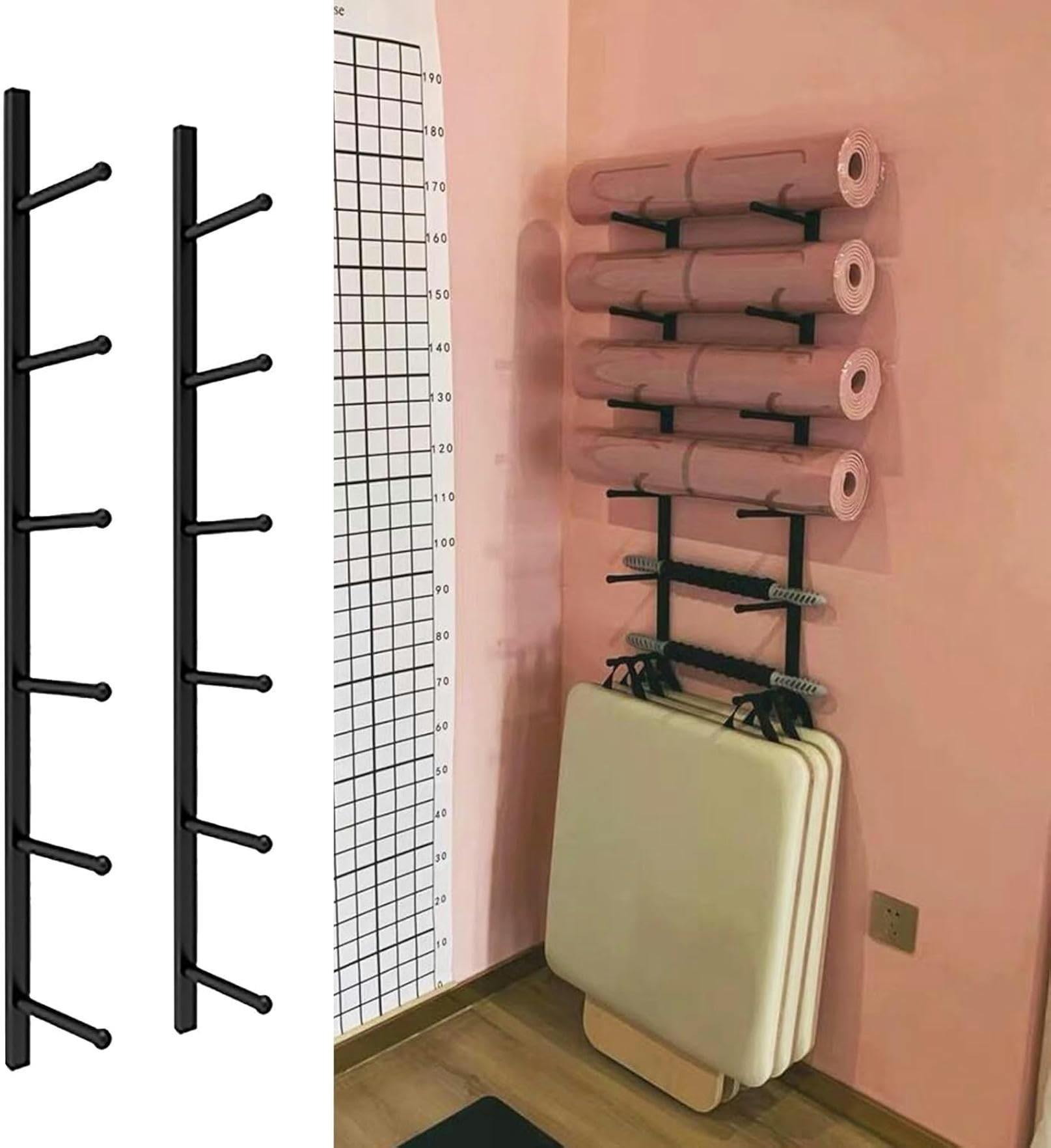 Support de tapis de yoga mural à 6 niveaux pour rangement fitness à la maison