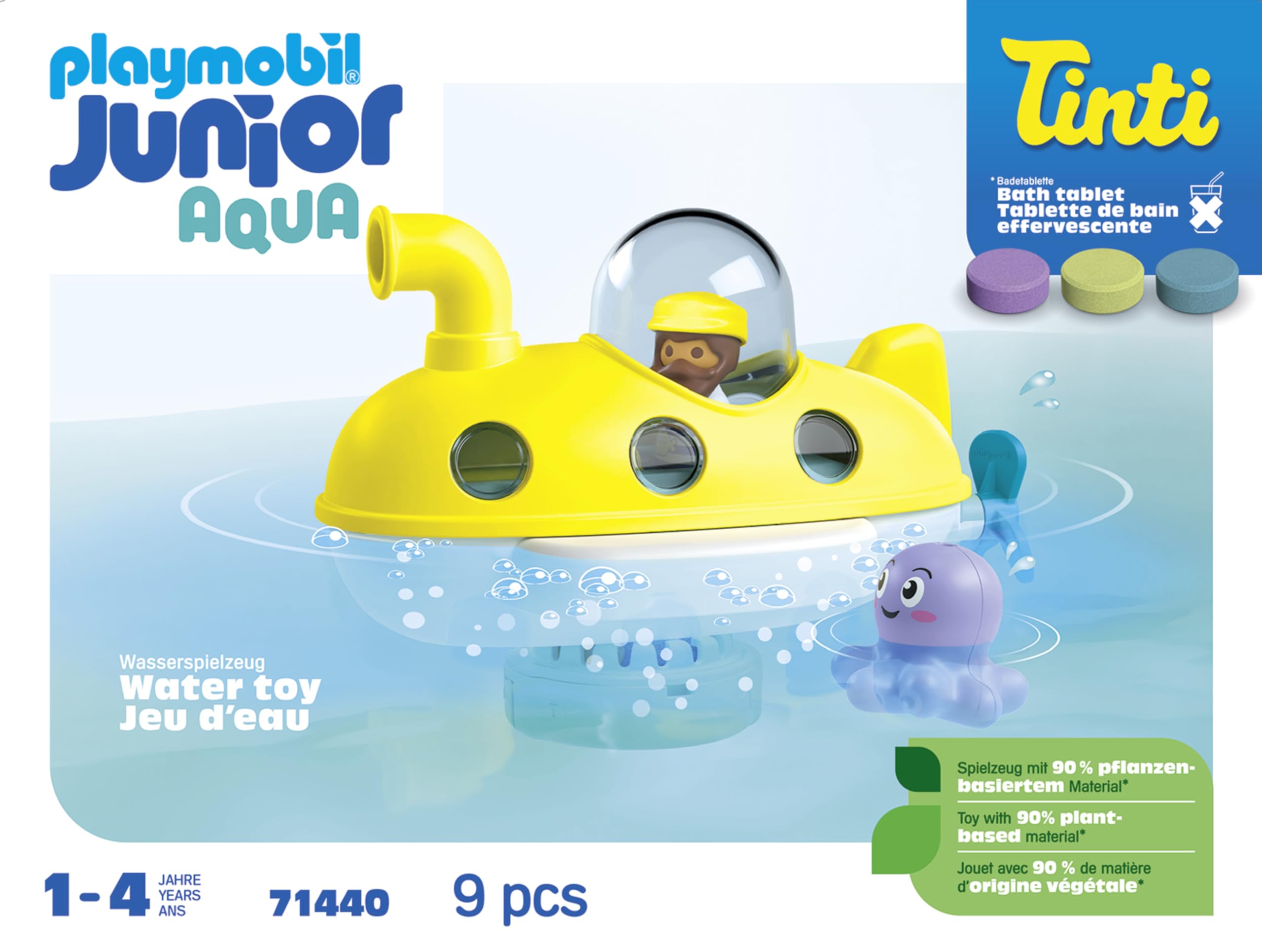 PLAYMOBIL JUNIOR AQUA & Tinti 71440 Sottomarino colorato, barca subacquea con cupola removibile, con tre diverse perle da bagno colorate Tinti, giocattolo per bambini dai 12 mesi in su