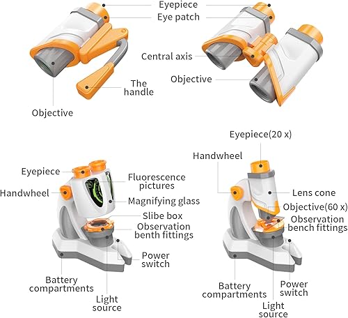 Miniatura 4 de Raywer Lupa de telescopio de juguete 4 en 1 juego educativo todo en uno juguete STEM regalo para niños y niñas a partir de 5 años