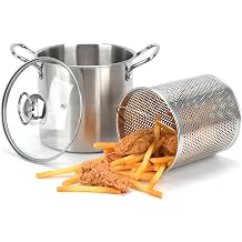 3.7Qt Deep Fryer Pot with Basket, Stainless Steel Frying Pot with Oil Strainer and Lid Kitchen Deep Fryer for Home, Frying, Cooking, Picnic 3.5L