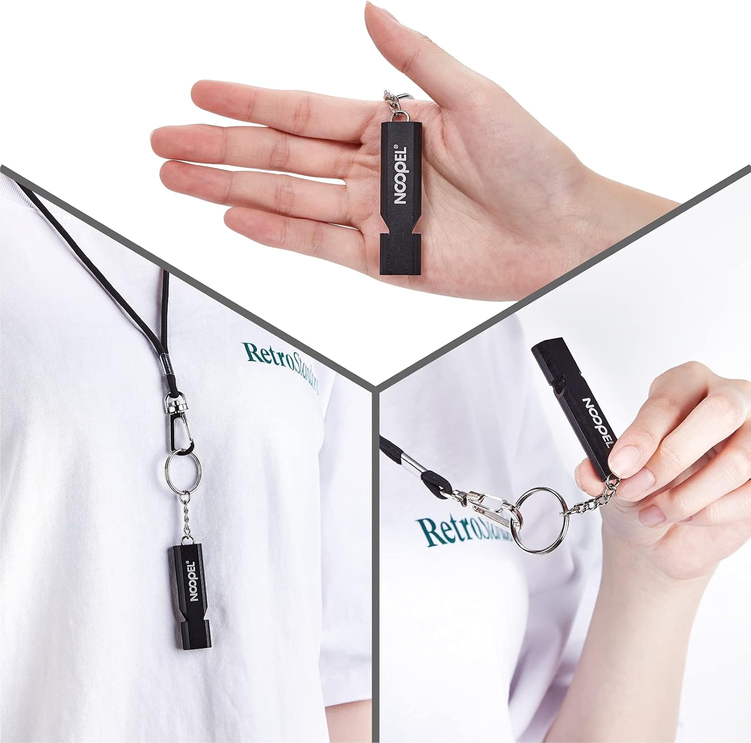 Noopel Emergency Whistles Lifeguard Safety Whistle with Lanyard and Keychain for Outdoor Camping Hiking Boating Hunting Fishing Kayak Kids Rescue Signaling Loud Survival Whistle (2 Pack Black) : Sports & Outdoors