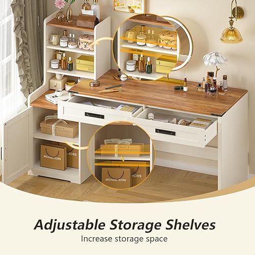 Miniatura 3 de Escritorio para computadora de granja de 60 pulgadas con cajones, escritorio de oficina en casa con estantería, escritorio de tocador, mesa de